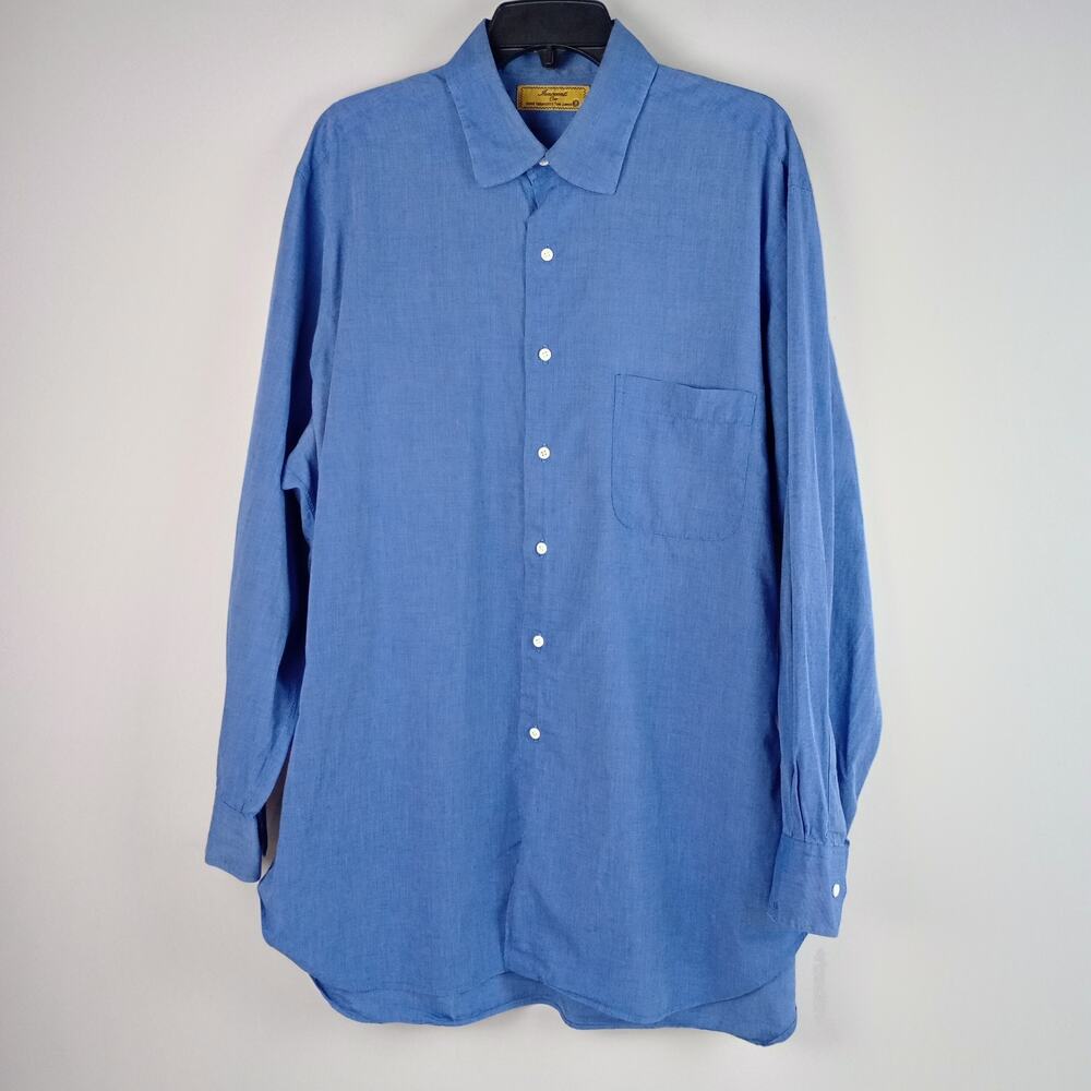 VTG Innocenti Tom James Men 2XL Blue Hand Tailored Long Sleeve Button Up Shirt